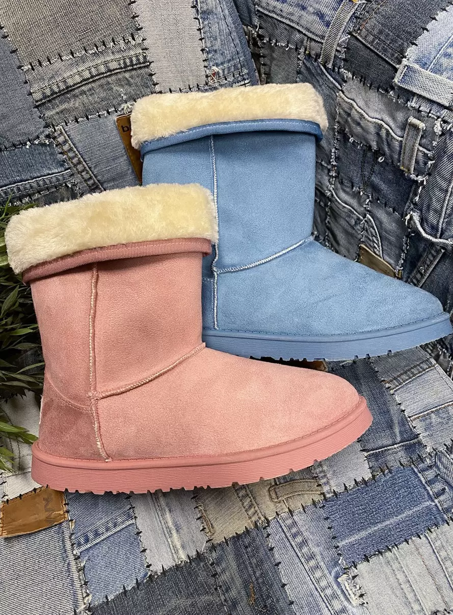 C0691 Azzurre Women Suede Ankle Boots With Faux Fur Inside Shoes - 5