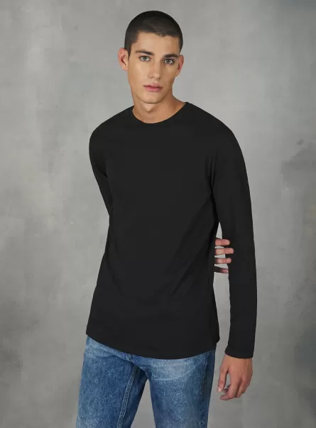 Men Bk1 Black Long-Sleeved Cotton T-Shirt T-Shirt