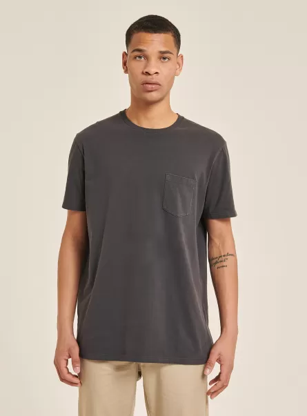 T-Shirt Men Black Maglietta Girocollo Con Taschino In Cotone