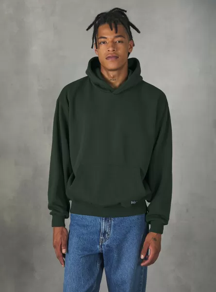 Boxy Fit Hooded Sweatshirt Men Gn1 Green Dark Sweatshirts