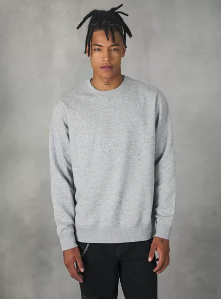 Men Sweatshirts Plain-Coloured Crew-Neck Sweatshirt Mgy2 Grey Mel Medium