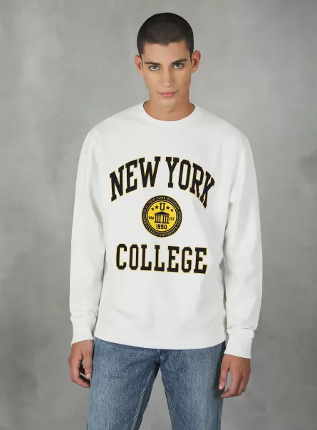 Sweatshirts Wh2 White Men Crew-Neck Sweatshirt With College Print
