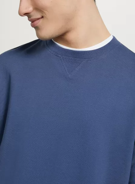 Men Bl2 Blue Medium Plain-Coloured Crew-Neck Sweatshirt Sweatshirts