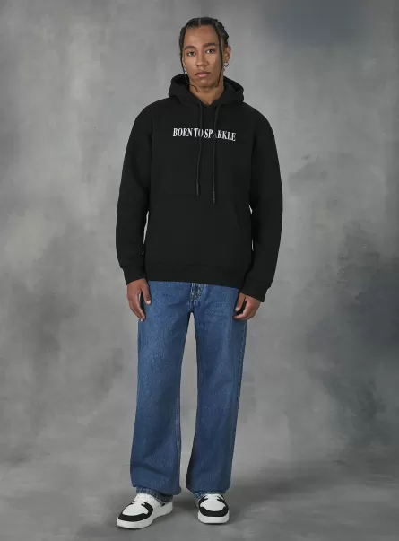 Hoodie With Print Bk1 Black Men Sweatshirts