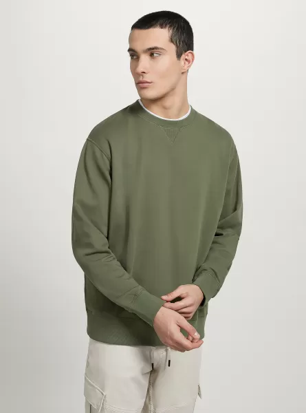 Men Plain-Coloured Crew-Neck Sweatshirt Sweatshirts Ky2 Kaky Medium