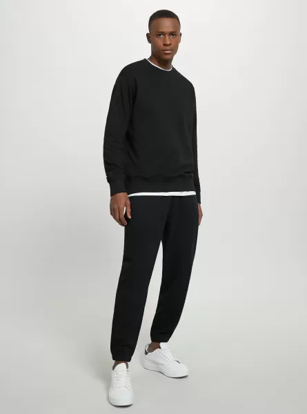 Plain-Coloured Crew-Neck Sweatshirt Bk1 Black Sweatshirts Men