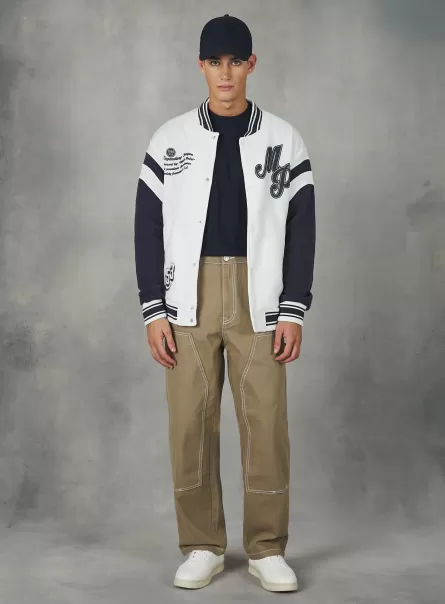 Wh2 White Men College Bomber Jacket With Print Sweatshirts