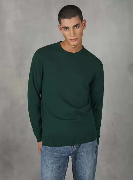Men Gn1 Green Dark Sweaters Round-Neck Pullover Made Of Sustainable Viscose Ecovero