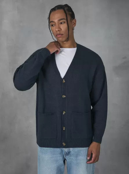 Men Cardigan Pullover With Buttons Mna1 Navy Mel Dark Sweaters