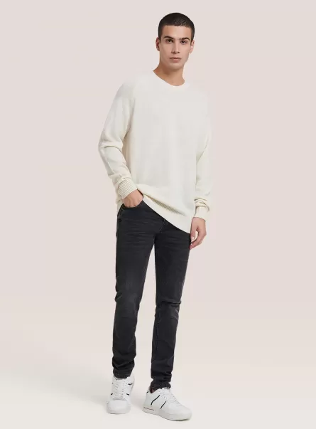 White Wool Blend Crew-Neck Pullover Sweaters Men