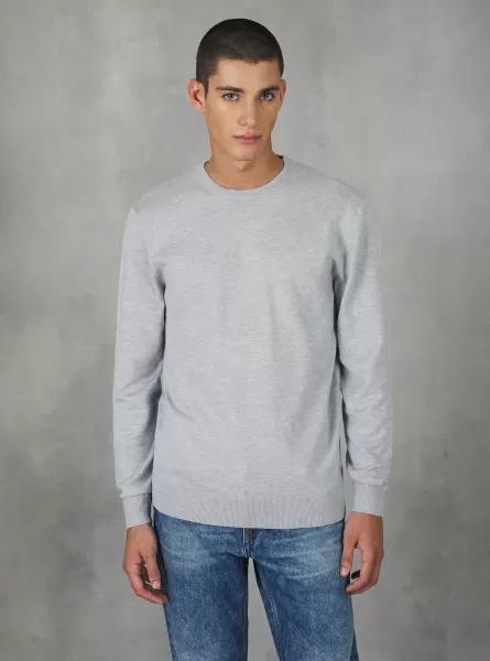 Mgy3 Grey Mel Light Round-Neck Pullover Made Of Sustainable Viscose Ecovero Sweaters Men