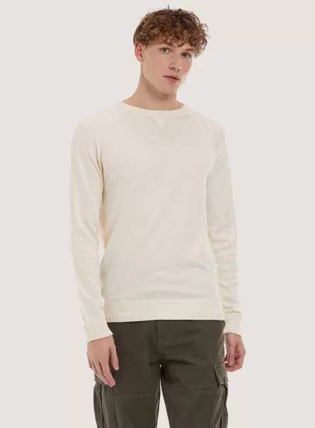 Plain-Coloured Crew-Neck Pullover Sweaters Men Wh1 Off White