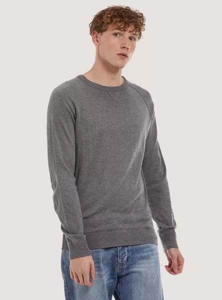 Men Sweaters Plain-Coloured Crew-Neck Pullover Mgy2 Grey Mel Medium