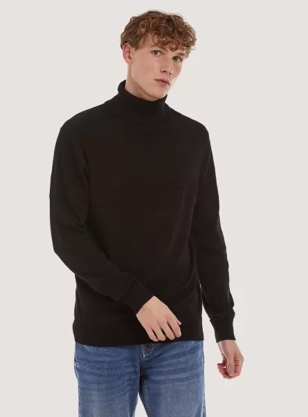 Sweaters Men Fine Turtleneck Pullover With Soft Viscose Texture Bk1 Black