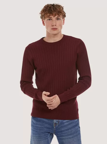 Crew-Neck Pullover With Texture Men Bo2 Bordeaux Medium Sweaters