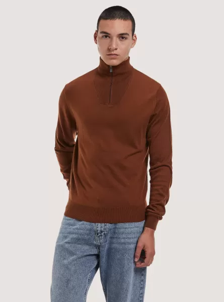 Sweaters Tb1 Tobacco Dark Men Merino Wool Zip Half-Neck Pullover