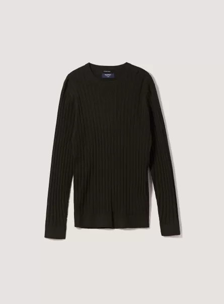 Men Crew-Neck Pullover With Texture Ky1 Kaky Dark Sweaters
