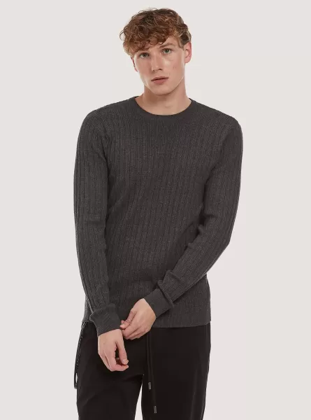 Sweaters Men Crew-Neck Pullover With Texture Mgy1 Grey Mel Dark