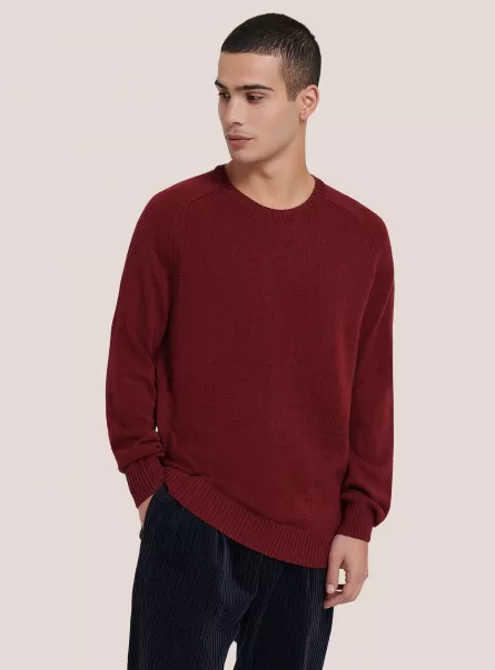 Wool Blend Crew-Neck Pullover Sweaters Men Bordeaux