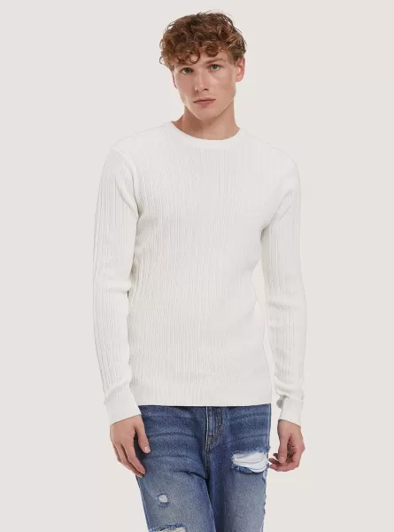 Crew-Neck Pullover With Texture Men Sweaters Wh2 White