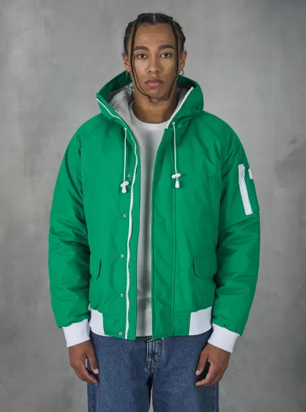 Gn2 Green Medium Men Hooded Jacket With Recycled Padding Jackets