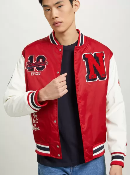 Varsity Bomber Jacket With Patch Rd3 Red Light Men Jackets
