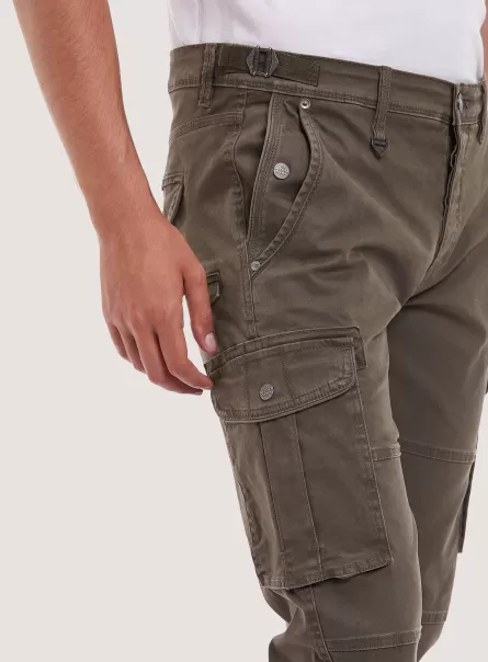 Trousers Ky1 Kaky Dark Men Cotton Cargo Trousers With Elastic Band