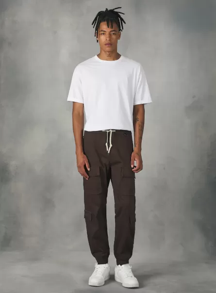 Trousers Br1 Brown Dark Jogger Trousers With Large Pockets Men