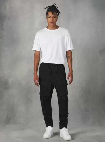 Trousers Jogger With Drawstring Hem And Large Pockets Black Men