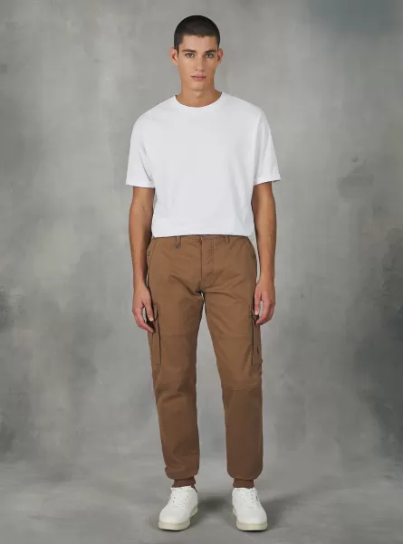 Men Cotton Cargo Trousers With Elastic Band Br2 Brown Medium Trousers