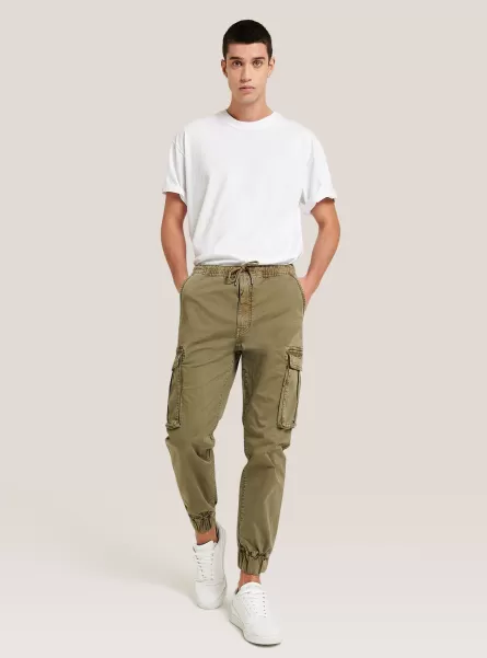 Ky1 Kaky Dark Men Stretch Twill Cargo Jogger Trousers Trousers