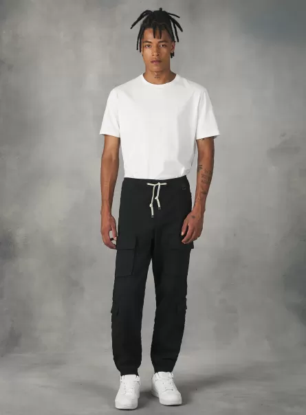 Men Bk1 Black Jogger Trousers With Large Pockets Trousers