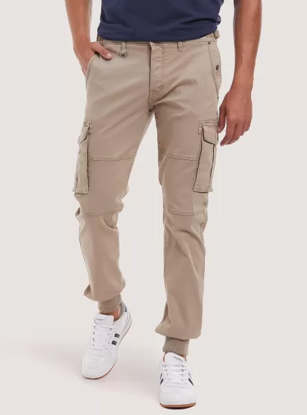 Men Bg3 Beige Light Cotton Cargo Trousers With Elastic Band Trousers