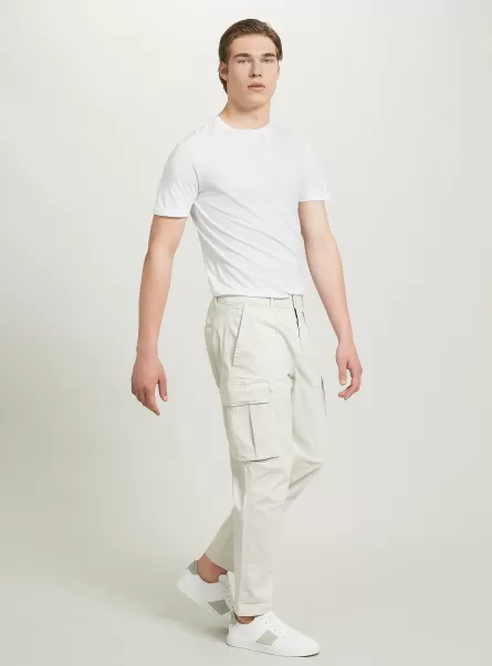 Men Pantaloni Cargo Relaxed In Twill Stretch Trousers Bg3 Beige Light