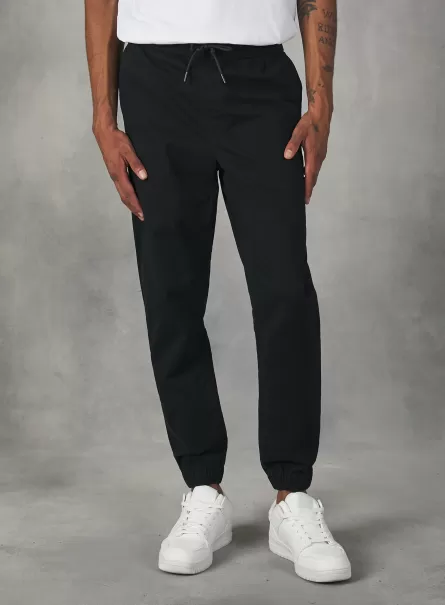 Trousers Men Bk1 Black Cotton Jogger Trousers With Elastic Band And Drawstring