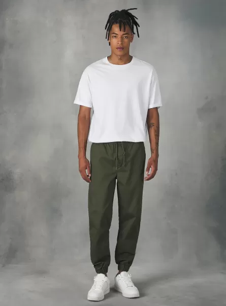 Men Cotton Jogger Trousers With Elastic Band And Drawstring Ky2 Kaky Medium Trousers