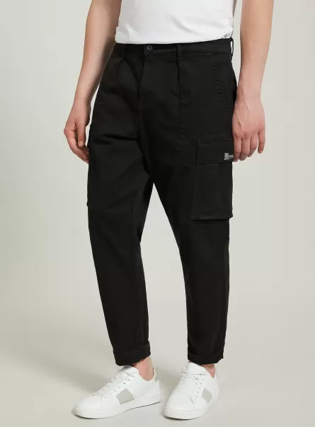 Trousers Pantaloni Cargo Relaxed In Twill Stretch Bk1 Black Men