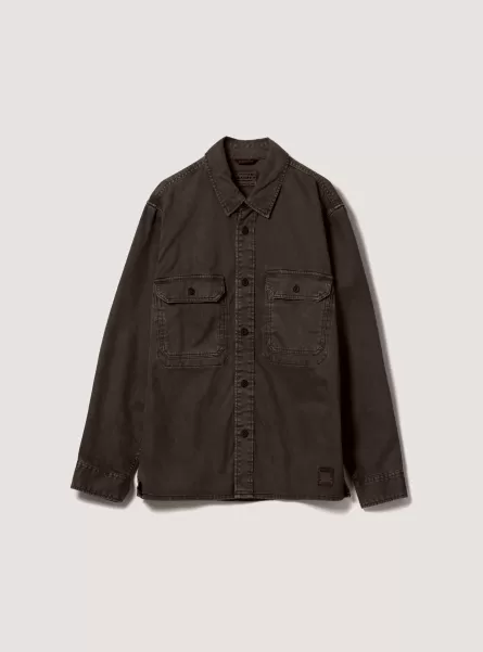 Shirts Br1 Brown Dark Army Shirt With Large Pockets In Cotton Men