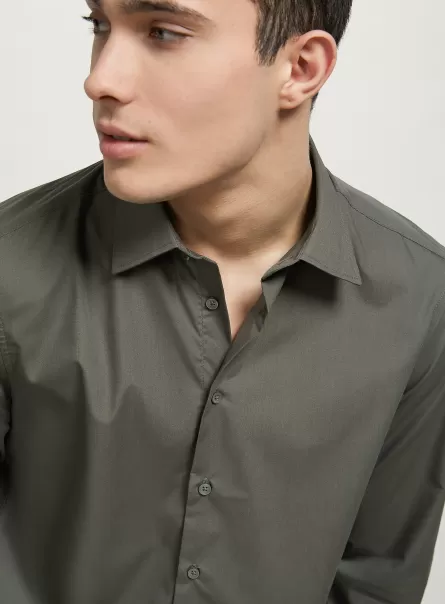 Men Plain-Coloured Long-Sleeved Shirt C6603 Kaky Shirts