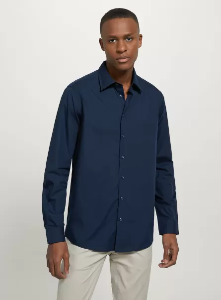 Shirts C2306 Blu Plain-Coloured Long-Sleeved Shirt Men
