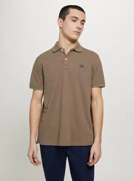 Br2 Brown Medium Polo Men Cotton Piqué Polo Shirt With Embroidery