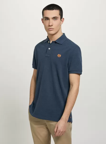 Men Polo Cotton Piqué Polo Shirt With Embroidery Mbl2 Blue Mel Med