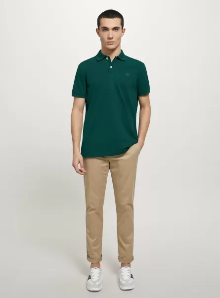 Polo Gn1 Green Dark Men Cotton Piqué Polo Shirt With Embroidery