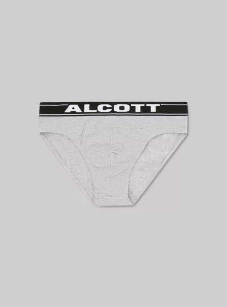 Underwear Men Mgy2 Grey Mel Medium Stretch Cotton Briefs With Logo