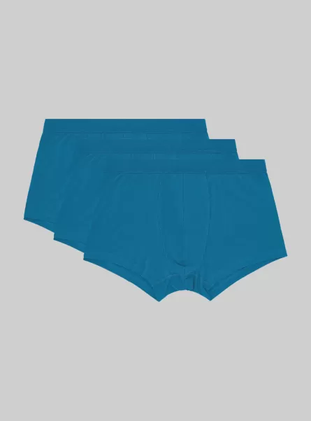 Ob2 Blue Oil Med. Men Underwear Set Of 3 Pairs Of Stretch Cotton Boxer Shorts