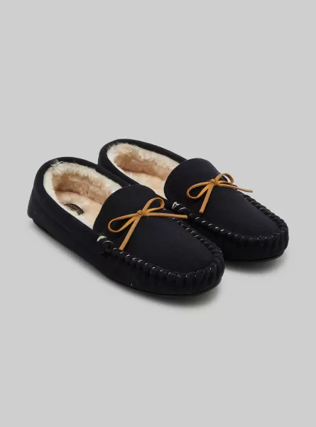Moccasin-Style Slippers With Faux Fur Lining Men Shoes Na1 Navy Dark