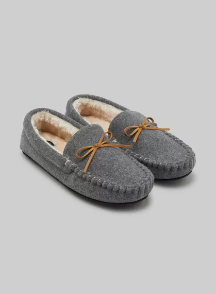 Moccasin-Style Slippers With Faux Fur Lining Gy2 Grey Medium Shoes Men