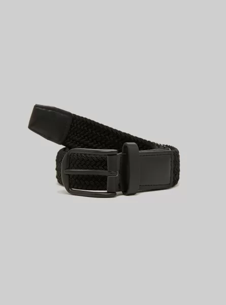 Braided Belt With Rectangular Buckle Belts Bk1 Black Men