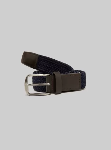 Braided Belt With Rectangular Buckle Na1 Navy Dark Belts Men