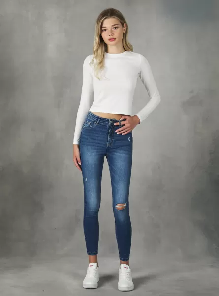 Denim Days D003 Medium Blue High-Waisted Super Skinny Jeans Women